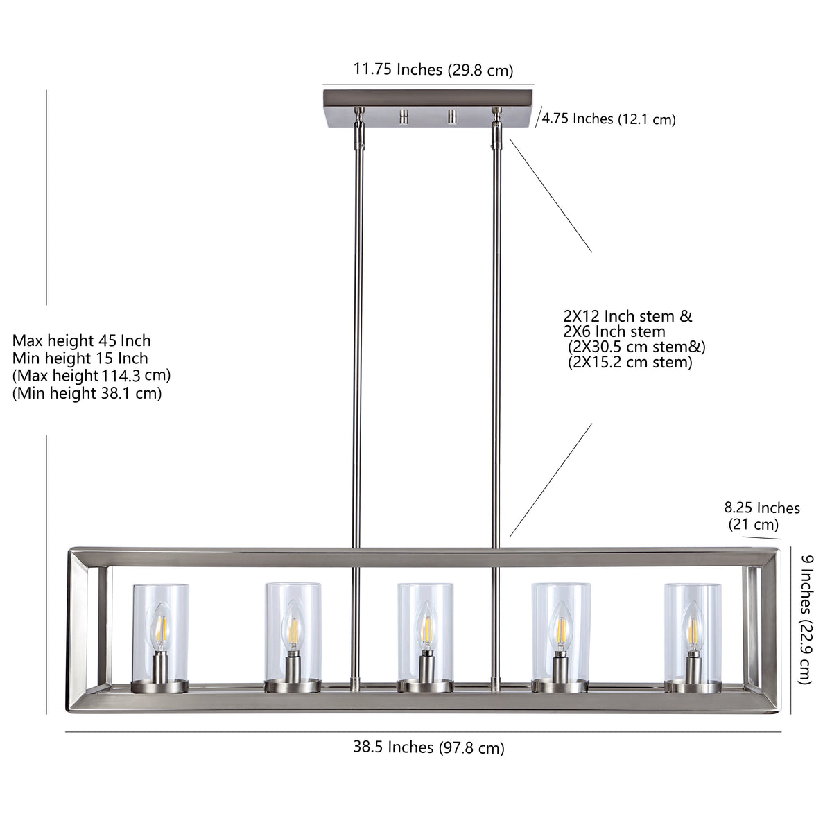 Terry 38.5" Linear 5-light Metal/Glass LED Pendant