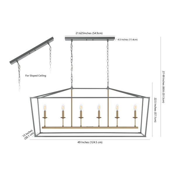 Dimension Image Gray/Brass Gold / 49'' 6-Bulb