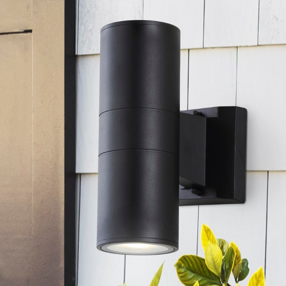 Domingo 6" Cylinder Outdoor Metal/Glass Integrated LED Sconce with Uplight