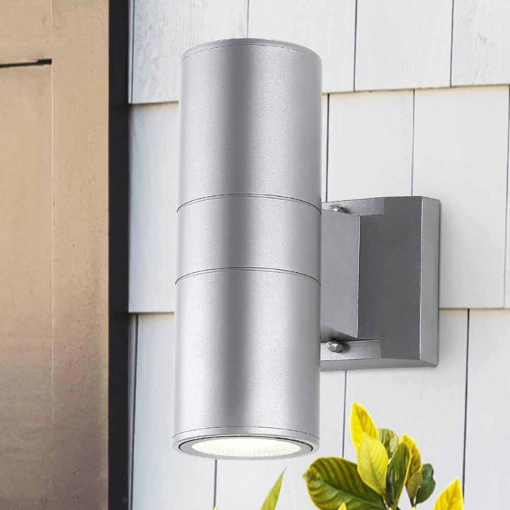 Domingo 6" Cylinder Outdoor Metal/Glass Integrated LED Sconce with Uplight