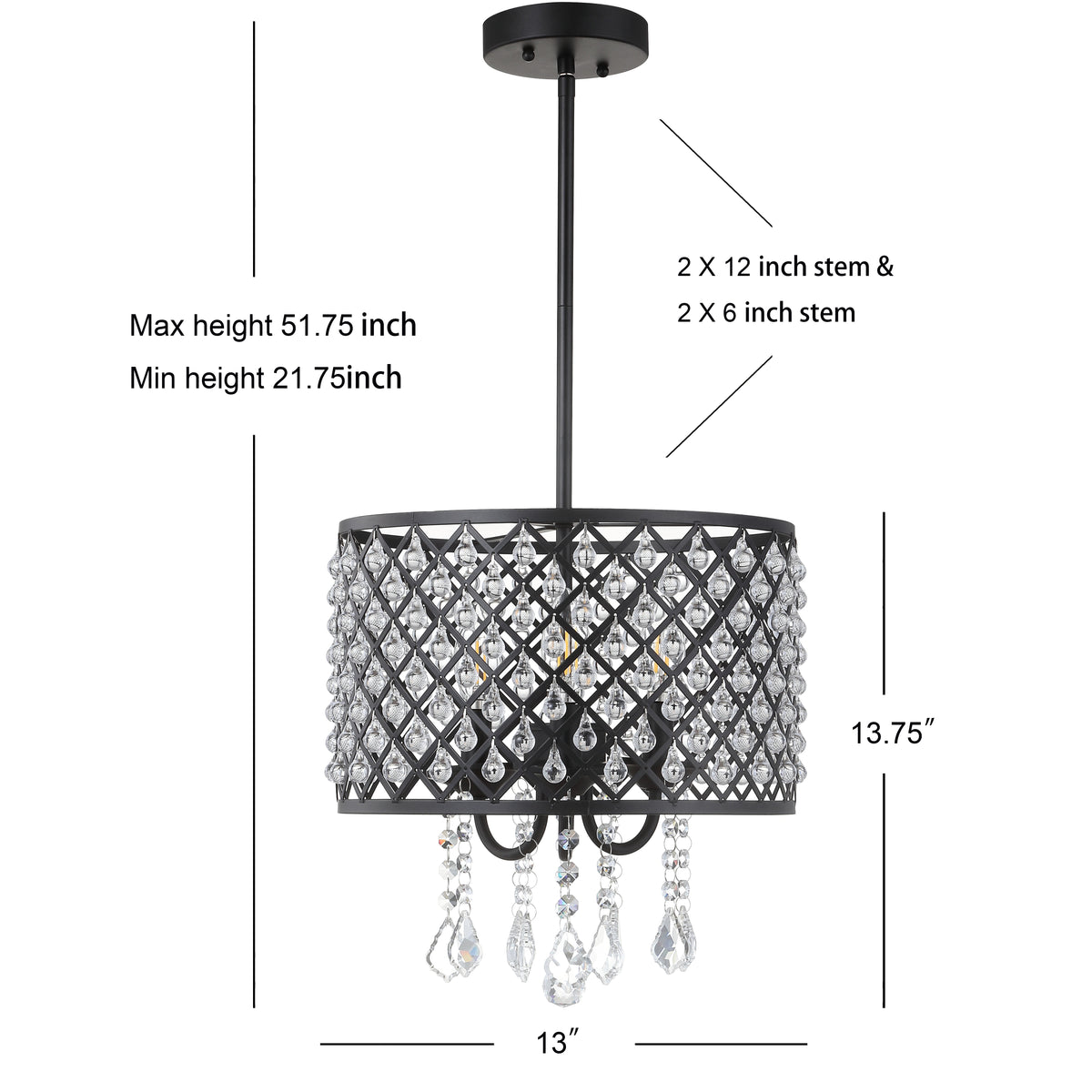 Axum Metal/Crystal Adjustable LED Drop Chandelier