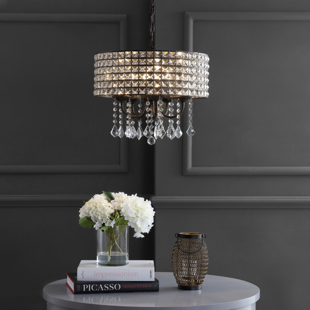 Phoenix 17" Metal/Crystal Adjustable LED Drop Chandelier