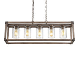 Alica 36" 5-Light Linear Adjustable Iron/Seeded Glass Rustic Farmhouse LED Pendant