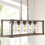 Alica 36" 5-Light Linear Adjustable Iron/Seeded Glass Rustic Farmhouse LED Pendant