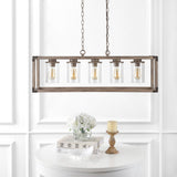 Alica 36" 5-Light Linear Adjustable Iron/Seeded Glass Rustic Farmhouse LED Pendant
