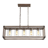 Alica 36" 5-Light Linear Adjustable Iron/Seeded Glass Rustic Farmhouse LED Pendant