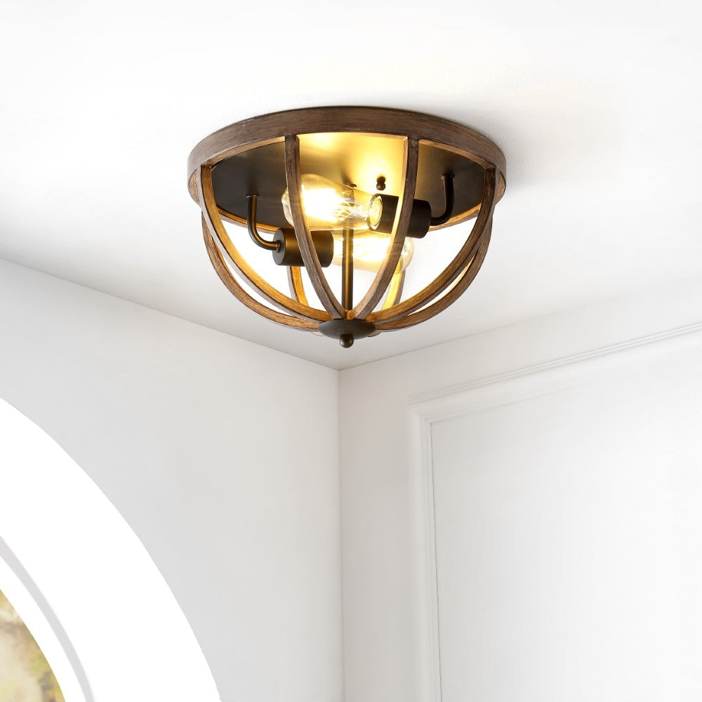 Alice 13" 2-Light Iron Rustic Farmhouse LED Flush Mount