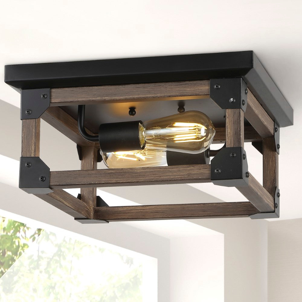 Hasina 13" Iron Rustic Farmhouse LED Flush Mount