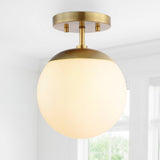 Thomas Bistro 7.75" Bohemian Farmhouse Iron/Frosted Glass LED Semi Flush Mount