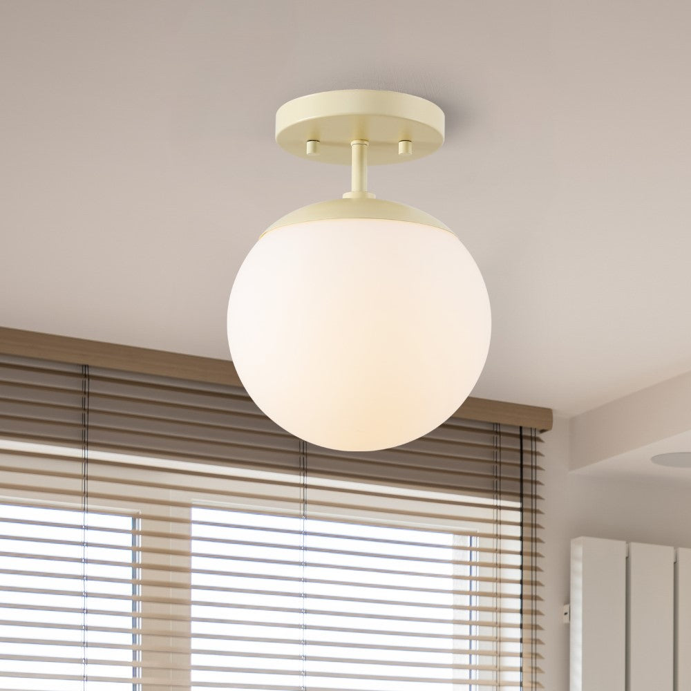 Thomas Bistro 7.75" Bohemian Farmhouse Iron/Frosted Glass LED Semi Flush Mount