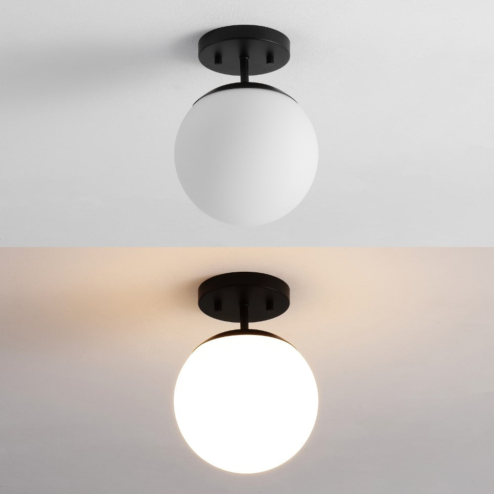 Thomas Bistro 7.75" Bohemian Farmhouse Iron/Frosted Glass LED Semi Flush Mount
