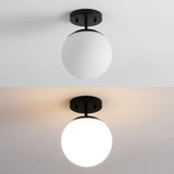 Thomas Bistro 7.75" Bohemian Farmhouse Iron/Frosted Glass LED Semi Flush Mount