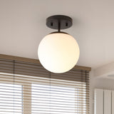 Thomas Bistro 7.75" Bohemian Farmhouse Iron/Frosted Glass LED Semi Flush Mount