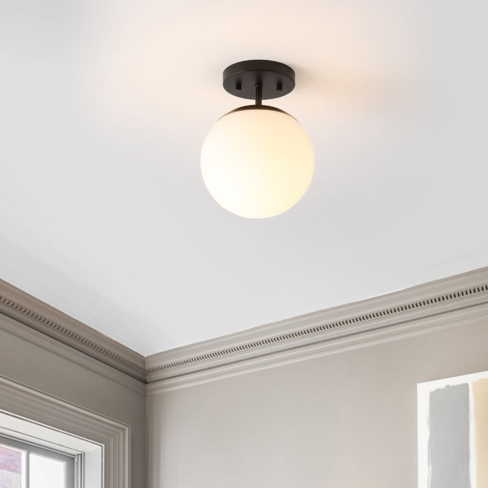 Thomas Bistro 7.75" Bohemian Farmhouse Iron/Frosted Glass LED Semi Flush Mount