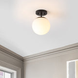 Thomas Bistro 7.75" Bohemian Farmhouse Iron/Frosted Glass LED Semi Flush Mount