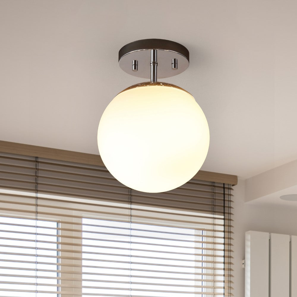 Thomas Bistro 7.75" Bohemian Farmhouse Iron/Frosted Glass LED Semi Flush Mount