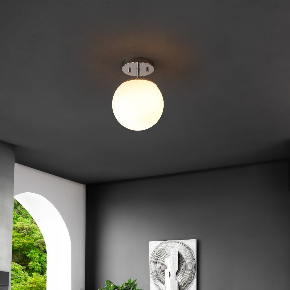 Thomas Bistro 7.75" Bohemian Farmhouse Iron/Frosted Glass LED Semi Flush Mount