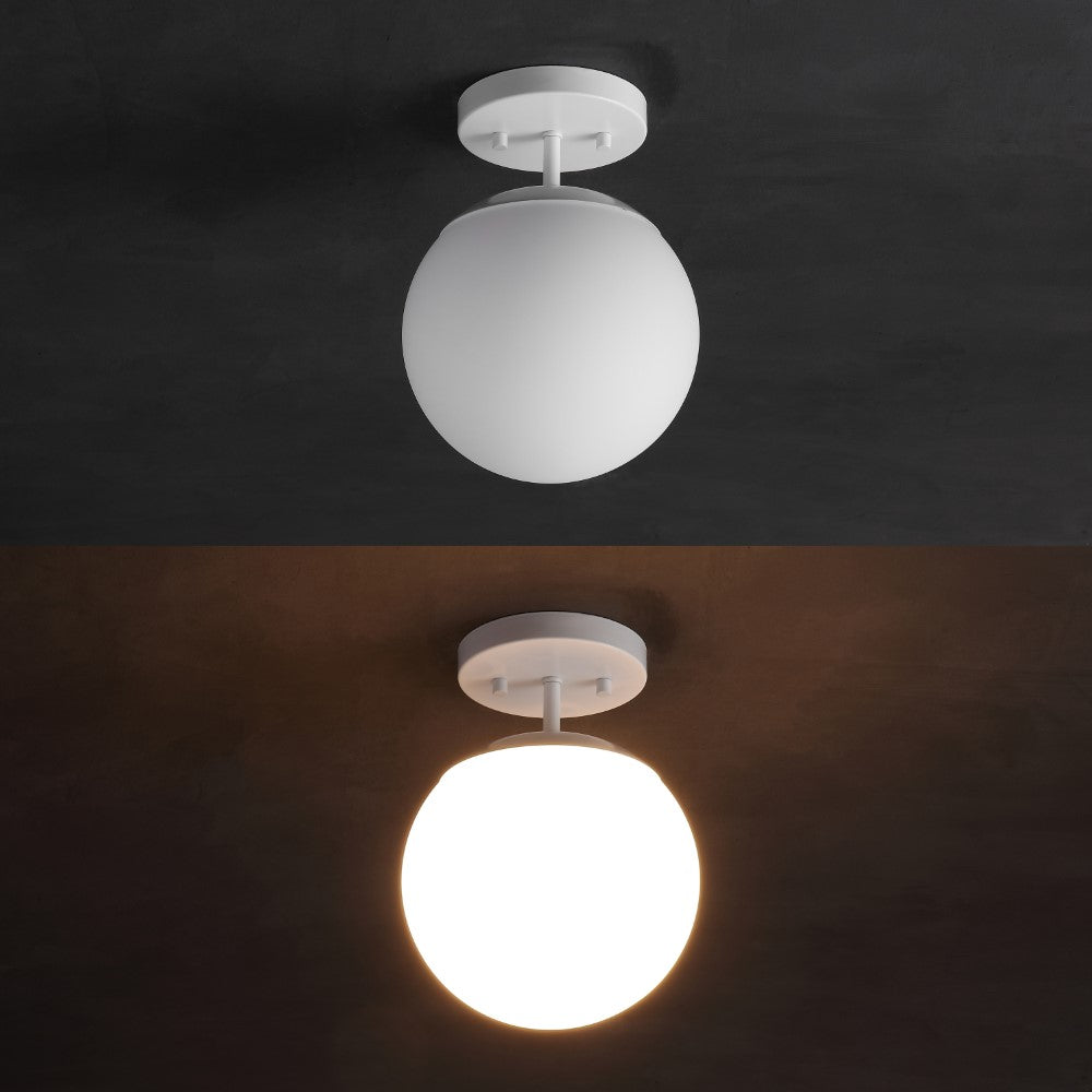 Thomas Bistro 7.75" Bohemian Farmhouse Iron/Frosted Glass LED Semi Flush Mount