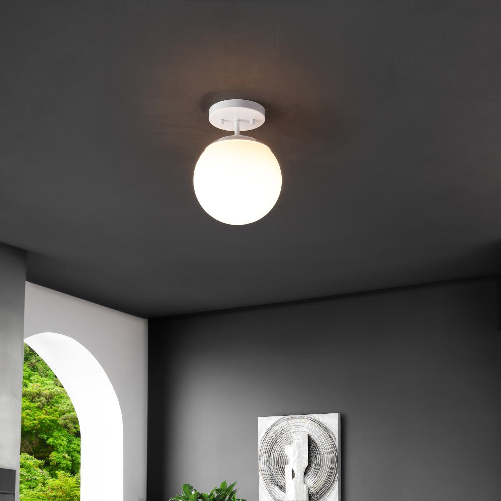 Thomas Bistro 7.75" Bohemian Farmhouse Iron/Frosted Glass LED Semi Flush Mount
