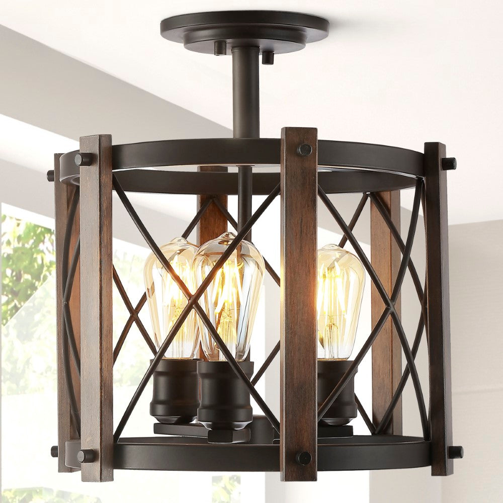 Converse 14" 3-Light Iron Rustic Farmhouse LED Flush Mount