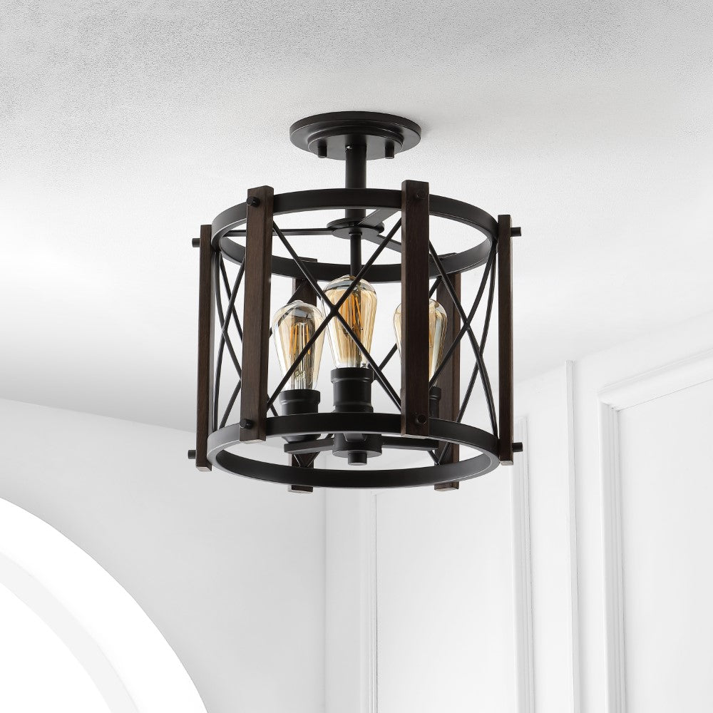 Converse 14" 3-Light Iron Rustic Farmhouse LED Flush Mount