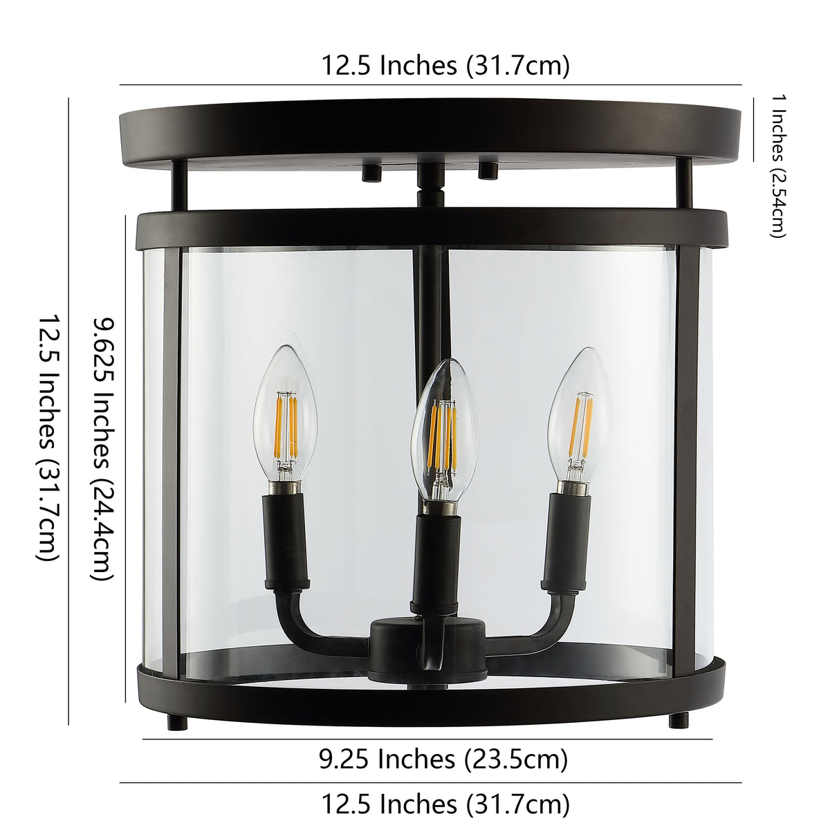 Zairepipe 12.5" 3-Light Metal/Glass Rustic Vintage LED Flush Mount