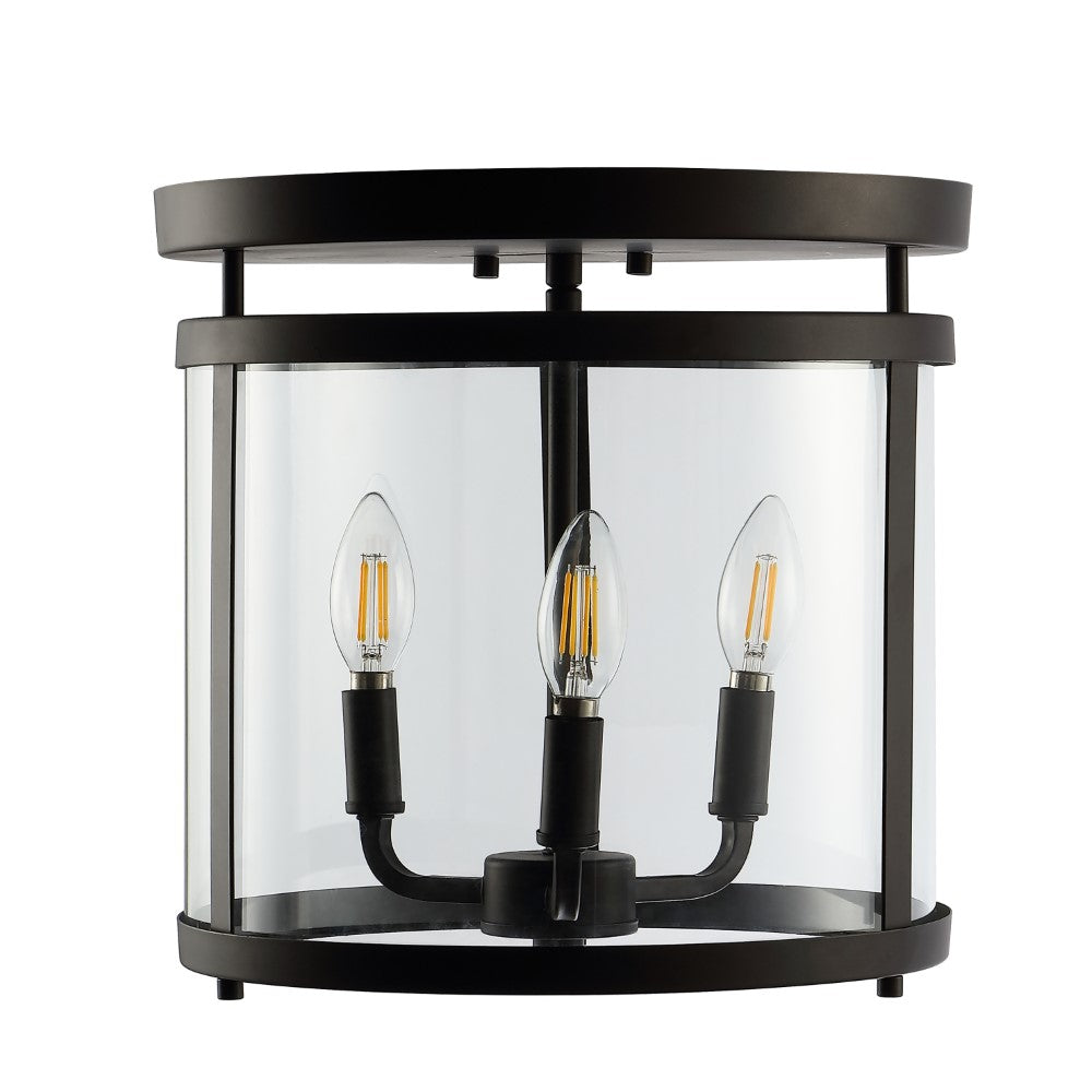 Zairepipe 12.5" 3-Light Metal/Glass Rustic Vintage LED Flush Mount