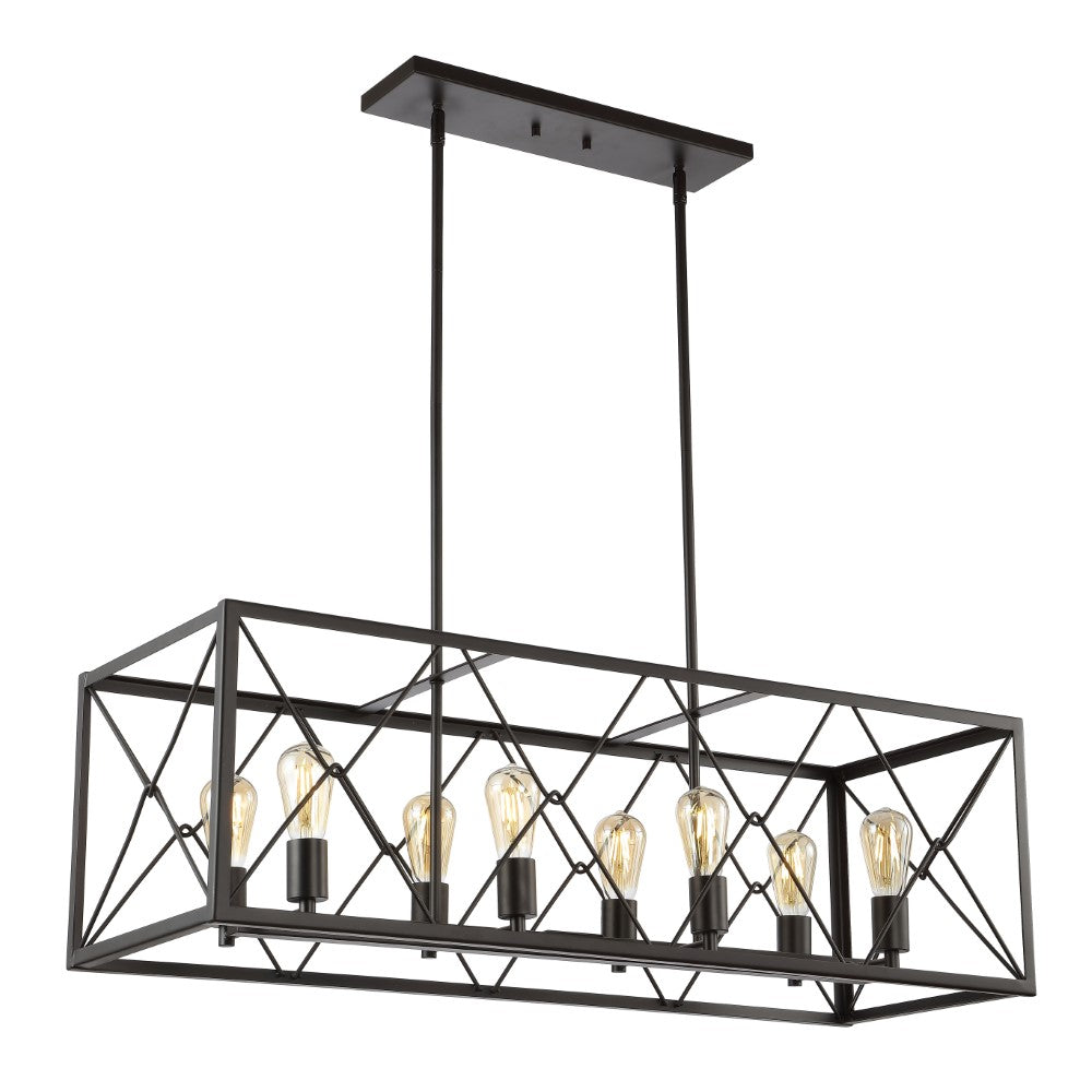 Dave 39" 8-Light Adjustable Iron Farmhouse Industrial LED Dimmable Pendant
