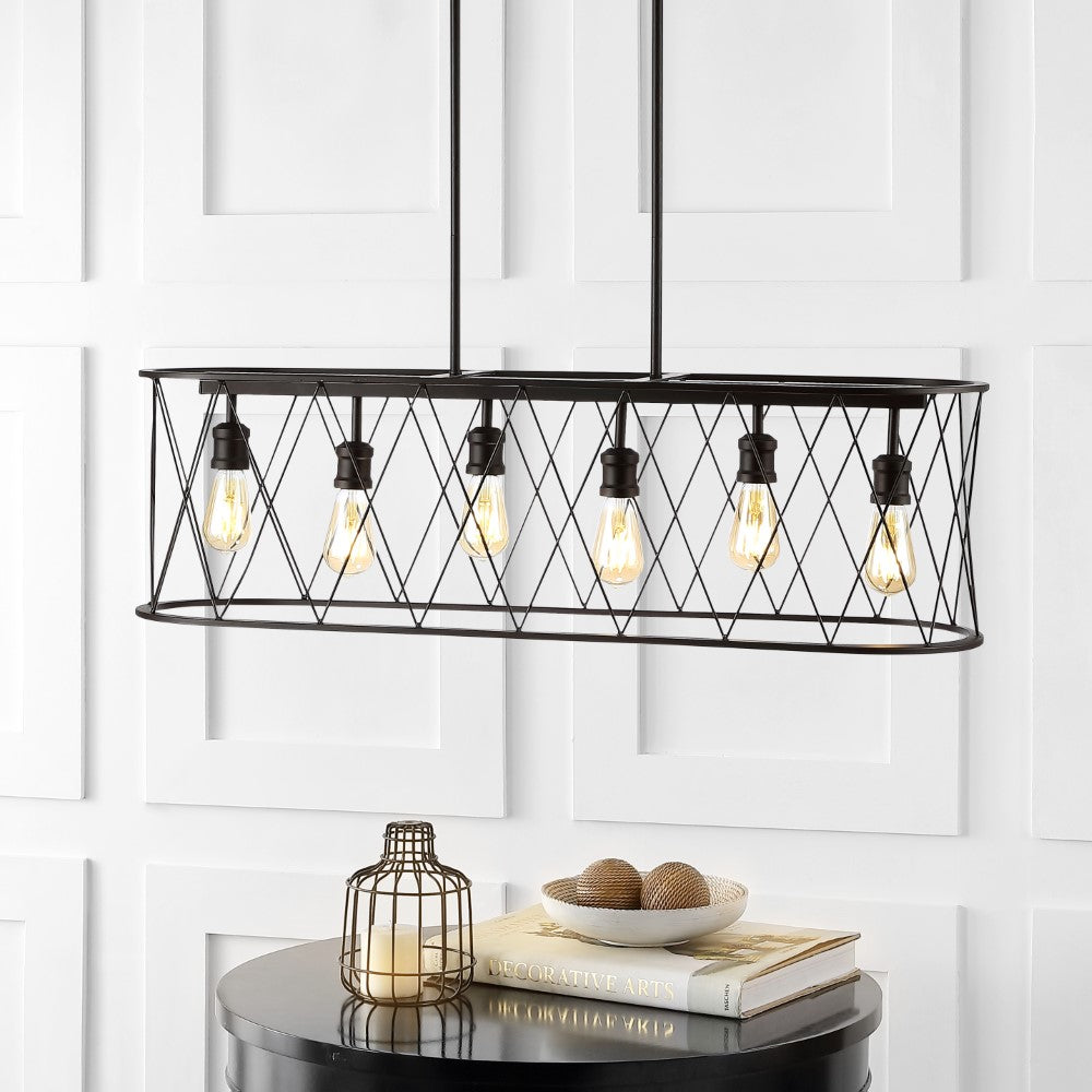 Gardner 37.75" 6-Light Adjustable Iron Farmhouse Rustic LED Dimmable Pendant