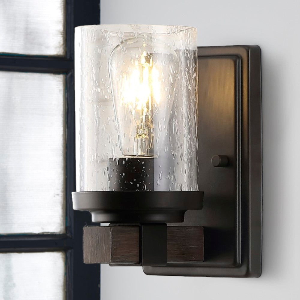 Pinewood Iron/Seeded Glass Rustic Farmhouse LED Vanity Light