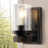 Pinewood Iron/Seeded Glass Rustic Farmhouse LED Vanity Light