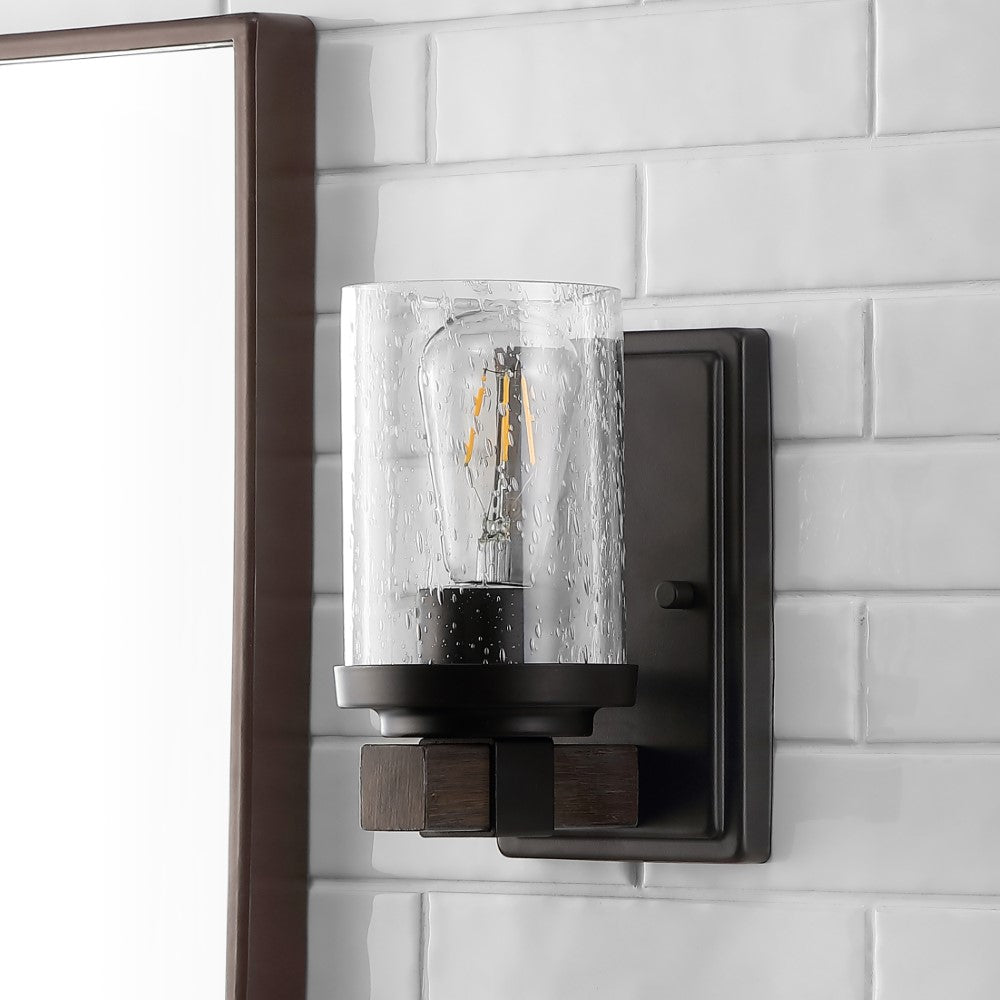 Pinewood Iron/Seeded Glass Rustic Farmhouse LED Vanity Light