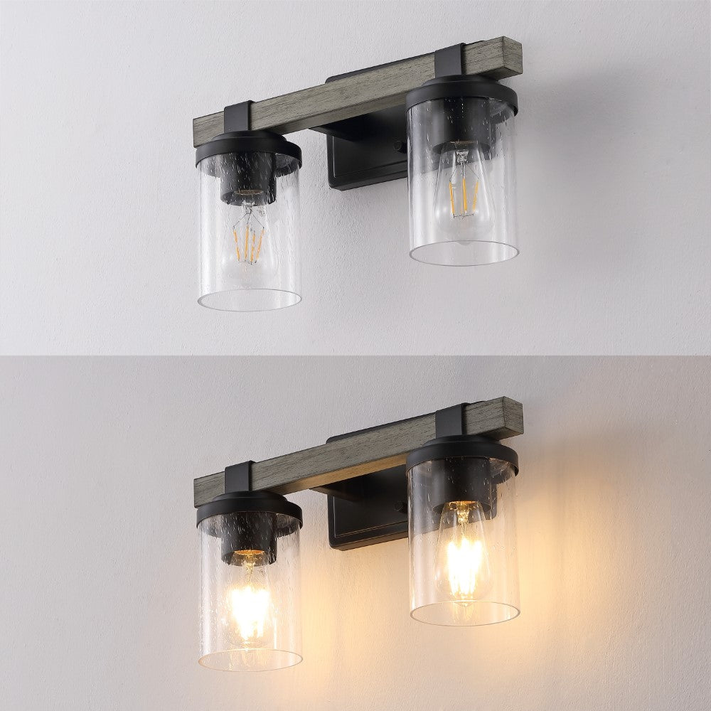 Pinewood Iron/Seeded Glass Rustic Farmhouse LED Vanity Light