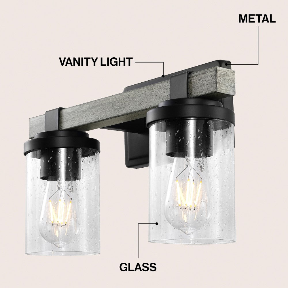 Pinewood Iron/Seeded Glass Rustic Farmhouse LED Vanity Light