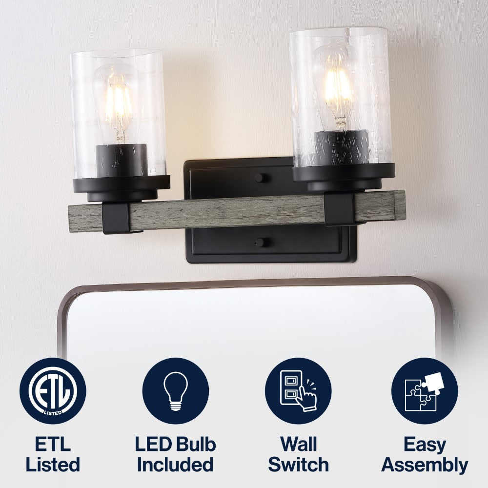 Pinewood Iron/Seeded Glass Rustic Farmhouse LED Vanity Light