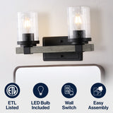 Pinewood Iron/Seeded Glass Rustic Farmhouse LED Vanity Light
