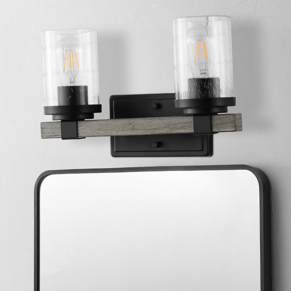 Pinewood Iron/Seeded Glass Rustic Farmhouse LED Vanity Light