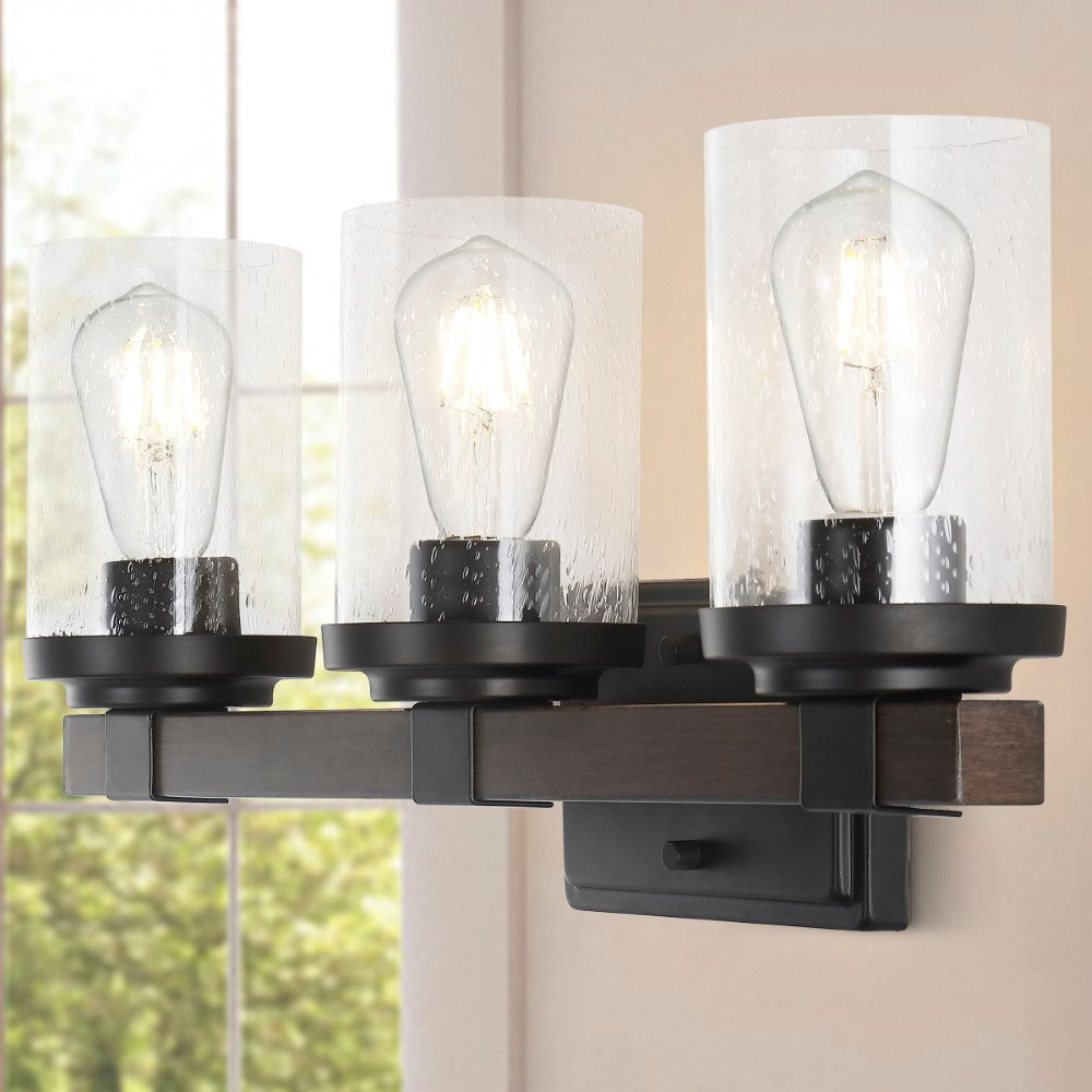 Pinewood Iron/Seeded Glass Rustic Farmhouse LED Vanity Light
