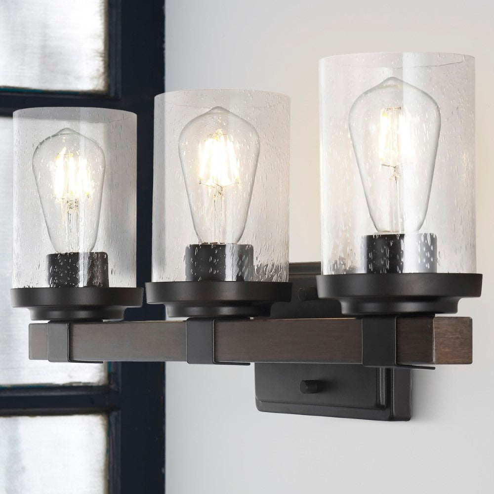Pinewood Iron/Seeded Glass Rustic Farmhouse LED Vanity Light