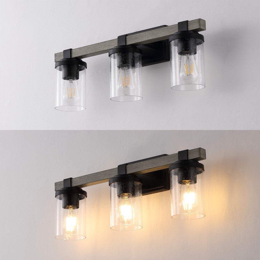 Pinewood Iron/Seeded Glass Rustic Farmhouse LED Vanity Light