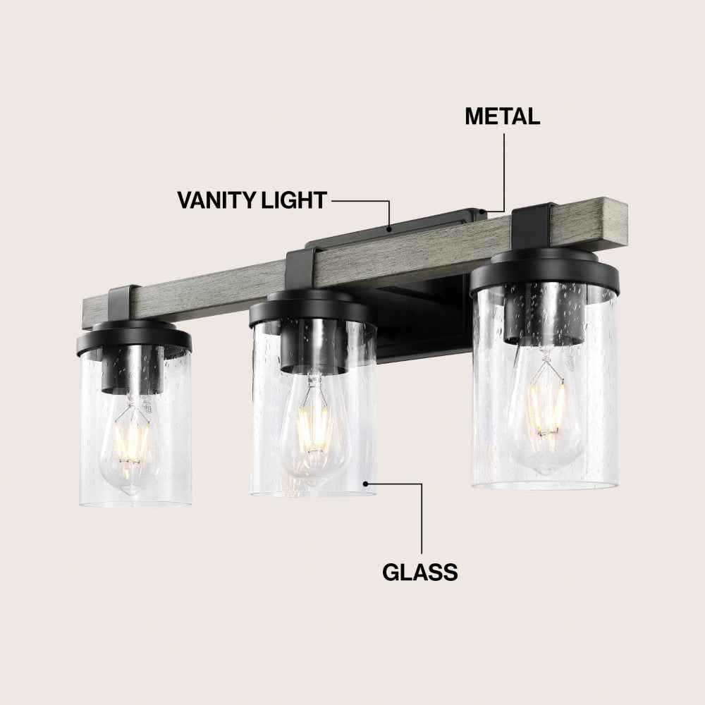 Pinewood Iron/Seeded Glass Rustic Farmhouse LED Vanity Light