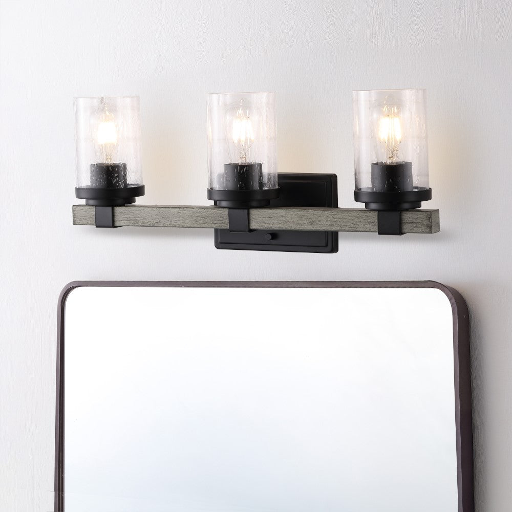 Pinewood Iron/Seeded Glass Rustic Farmhouse LED Vanity Light