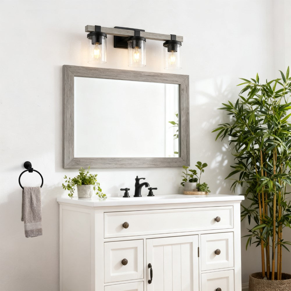 Pinewood Iron/Seeded Glass Rustic Farmhouse LED Vanity Light