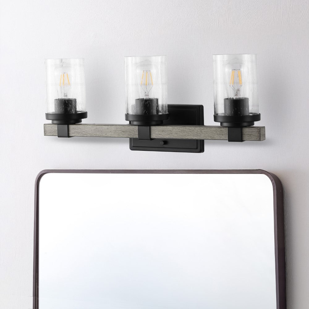 Pinewood Iron/Seeded Glass Rustic Farmhouse LED Vanity Light