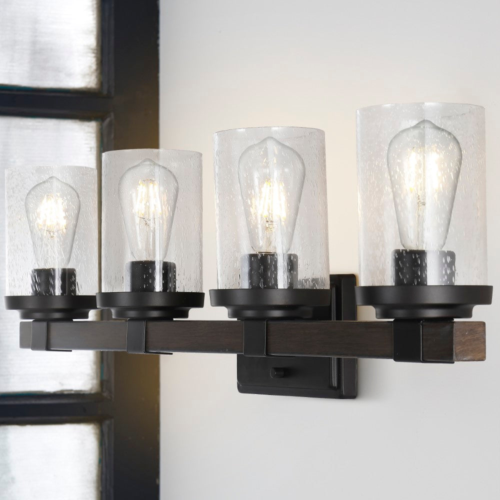 Pinewood Iron/Seeded Glass Rustic Farmhouse LED Vanity Light