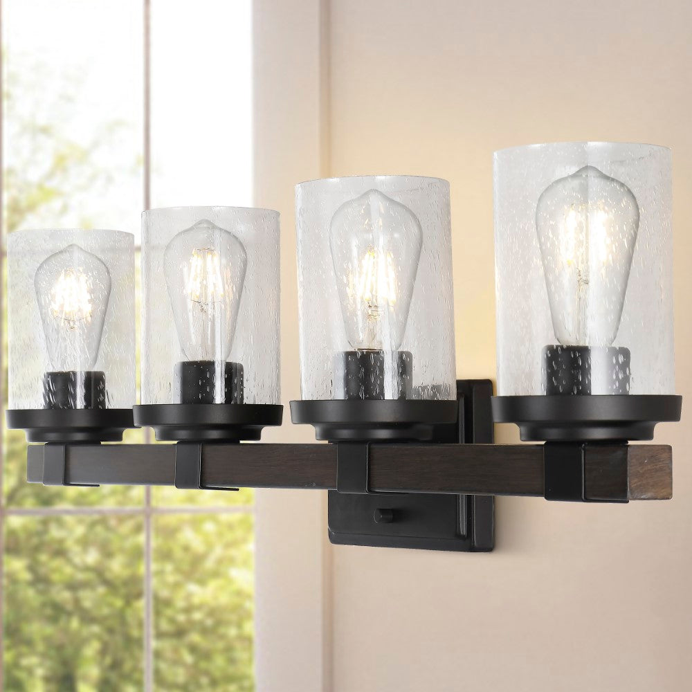 Pinewood Iron/Seeded Glass Rustic Farmhouse LED Vanity Light