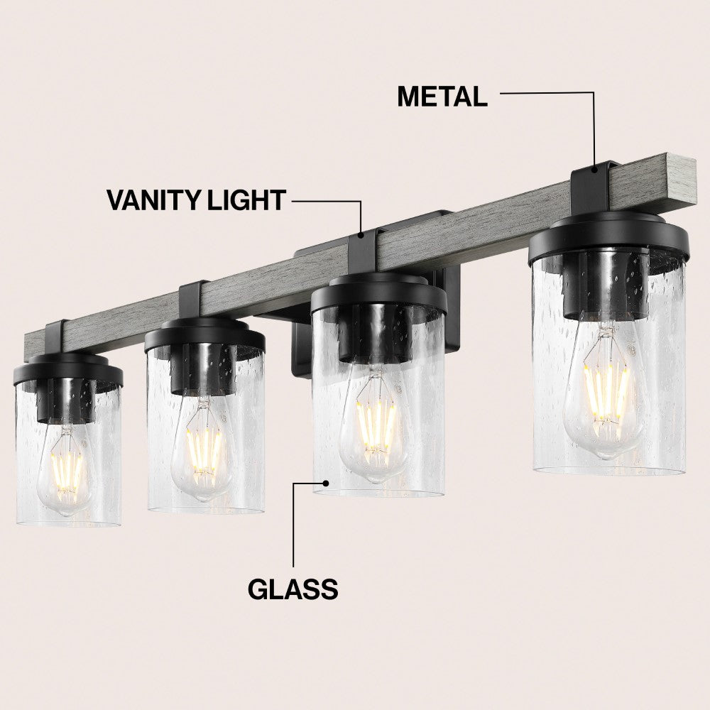 Pinewood Iron/Seeded Glass Rustic Farmhouse LED Vanity Light