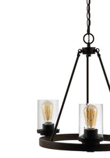 Quaddick 20" 3-Light Iron/Seeded Glass Rustic Farmhouse LED Chandelier