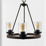 Quaddick 20" 3-Light Iron/Seeded Glass Rustic Farmhouse LED Chandelier