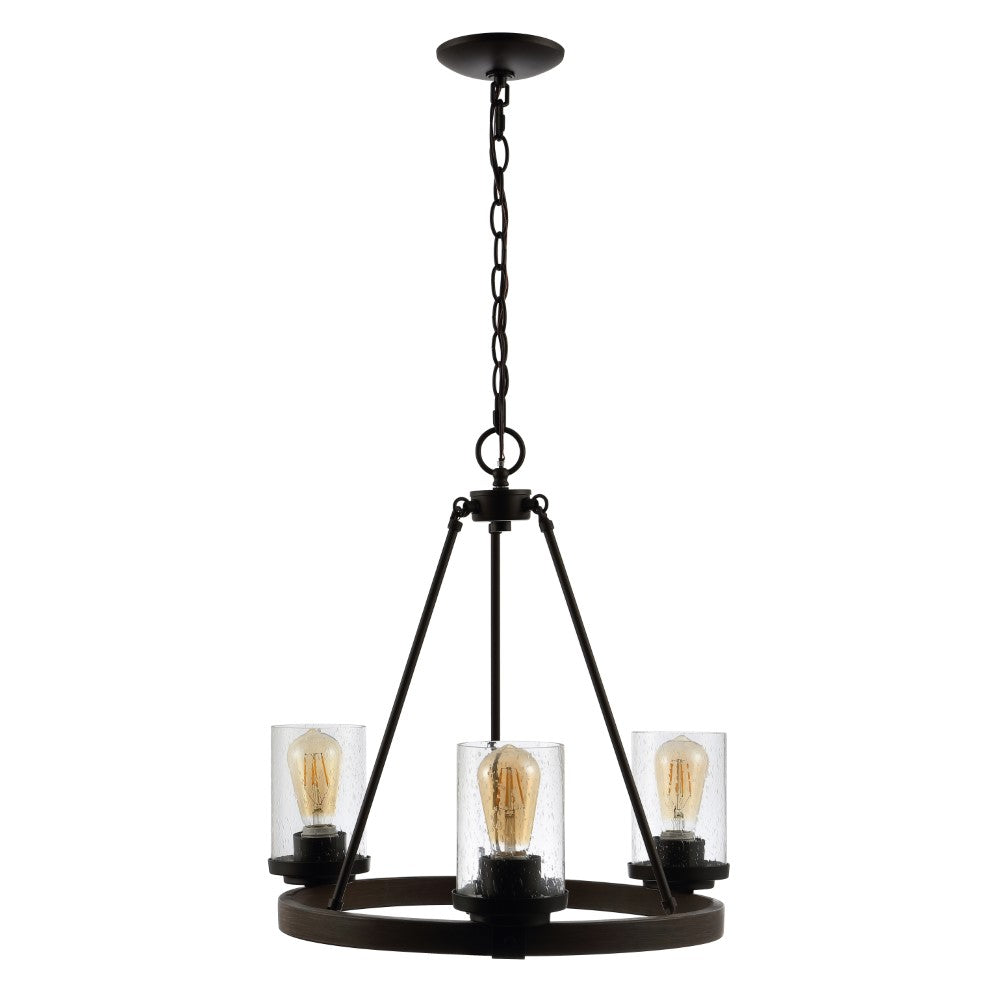 Quaddick 20" 3-Light Iron/Seeded Glass Rustic Farmhouse LED Chandelier